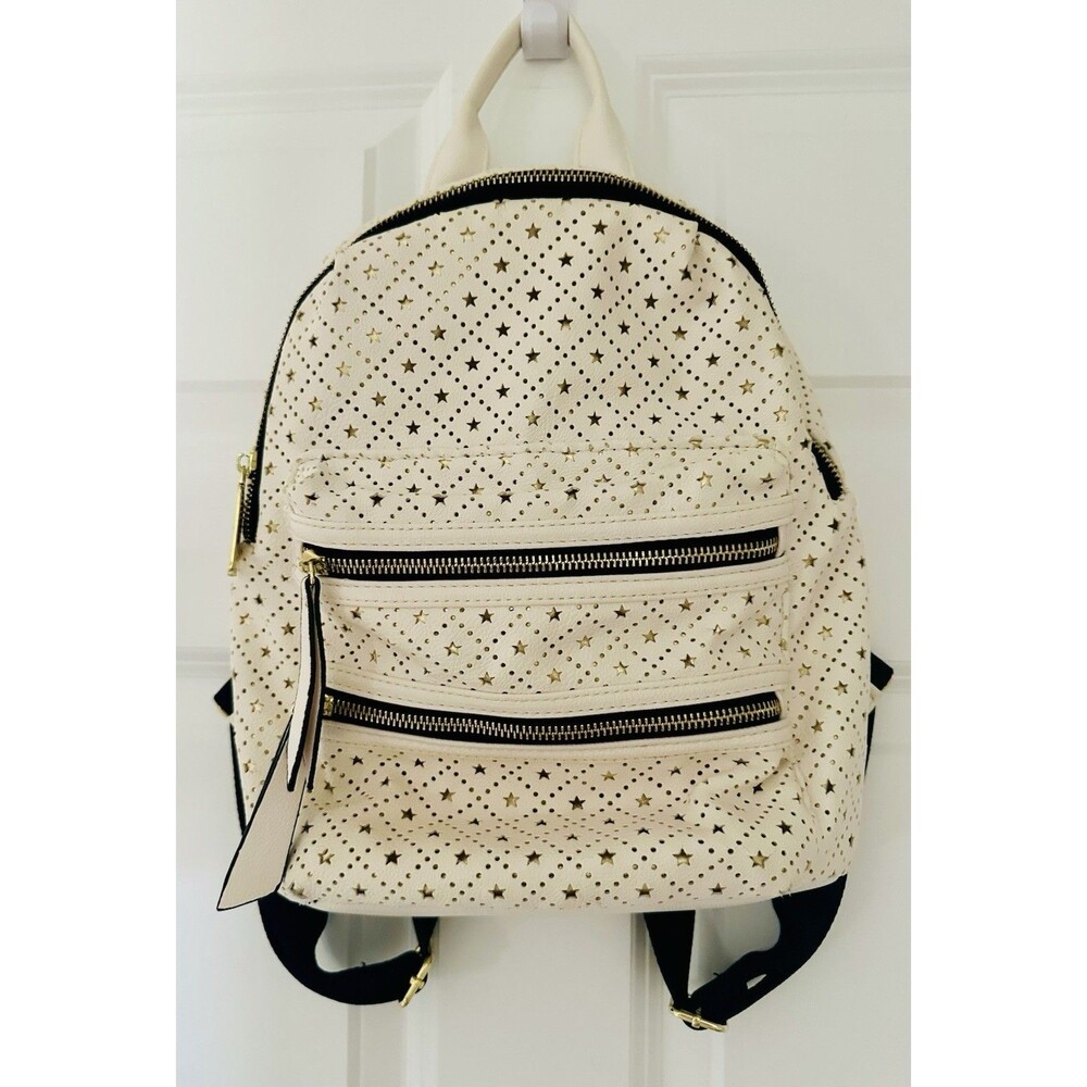 Steve Madden Cream White Pebbled Leather Backpack VTG With Gold Stars Purse Y2K